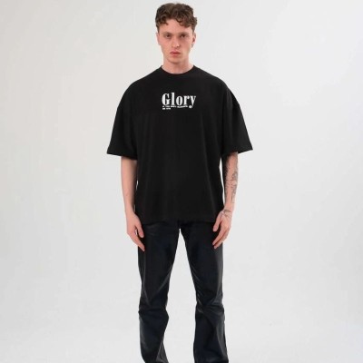 Erkek Tişört Yazlık Bisiklet Yaka Baskılı Kısa kol T-Shirt - Siyah