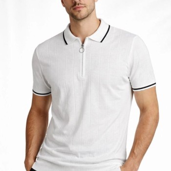 Erkek Triko Tişört Fermuarlı Polo Yaka Kısa Kol T-Shirt 3’lü Set Bej-Beyaz-Siyah