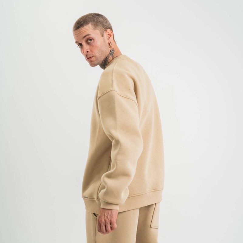 Erkek Uzun Kol Bisiklet Yaka 3 iplik Pamuklu Kışlık SweatShirt  - Bej