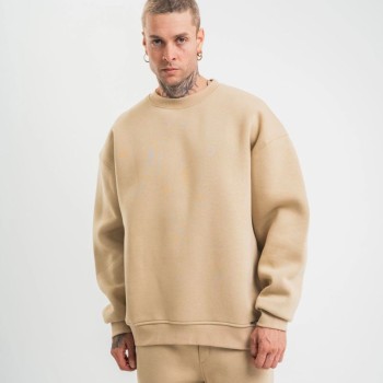 Erkek Uzun Kol Bisiklet Yaka 3 iplik Pamuklu Kışlık SweatShirt  - Bej