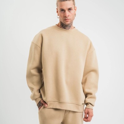 Erkek Uzun Kol Bisiklet Yaka 3 iplik Pamuklu Kışlık SweatShirt  - Bej