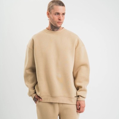Erkek Uzun Kol Bisiklet Yaka 3 iplik Pamuklu Kışlık SweatShirt  - Bej