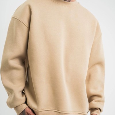 Erkek Uzun Kol Bisiklet Yaka 3 iplik Pamuklu Kışlık SweatShirt  - Bej
