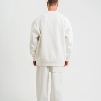 Erkek Uzun Kol Bisiklet Yaka 3 iplik Pamuklu Kışlık SweatShirt  - Beyaz
