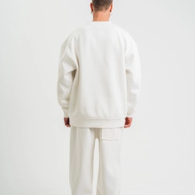Erkek Uzun Kol Bisiklet Yaka 3 iplik Pamuklu Kışlık SweatShirt  - Beyaz