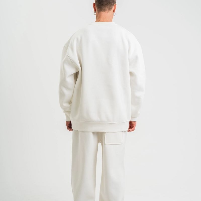 Erkek Uzun Kol Bisiklet Yaka 3 iplik Pamuklu Kışlık SweatShirt  - Beyaz