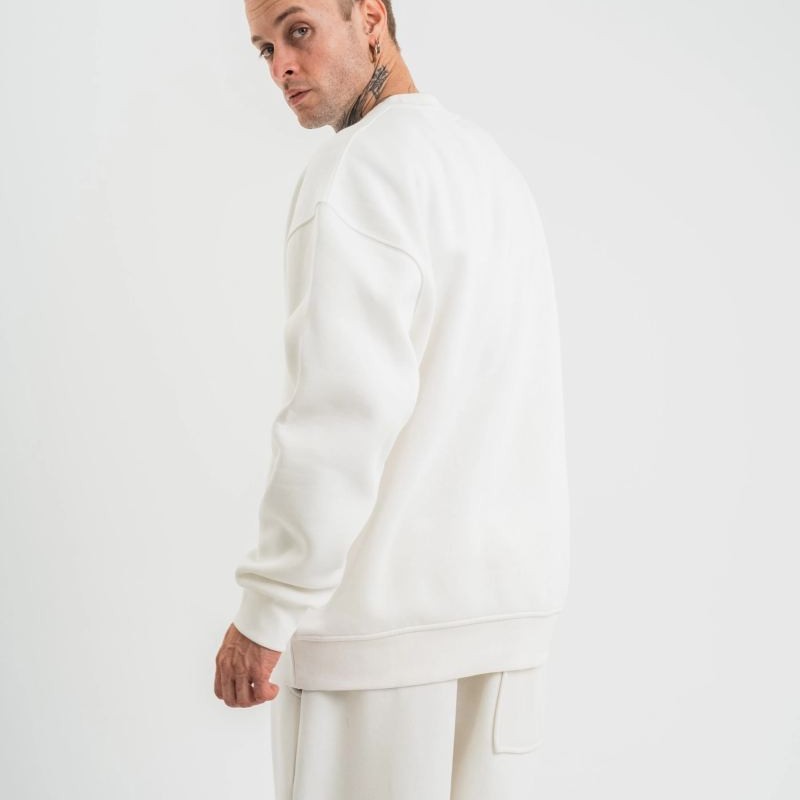 Erkek Uzun Kol Bisiklet Yaka 3 iplik Pamuklu Kışlık SweatShirt  - Beyaz