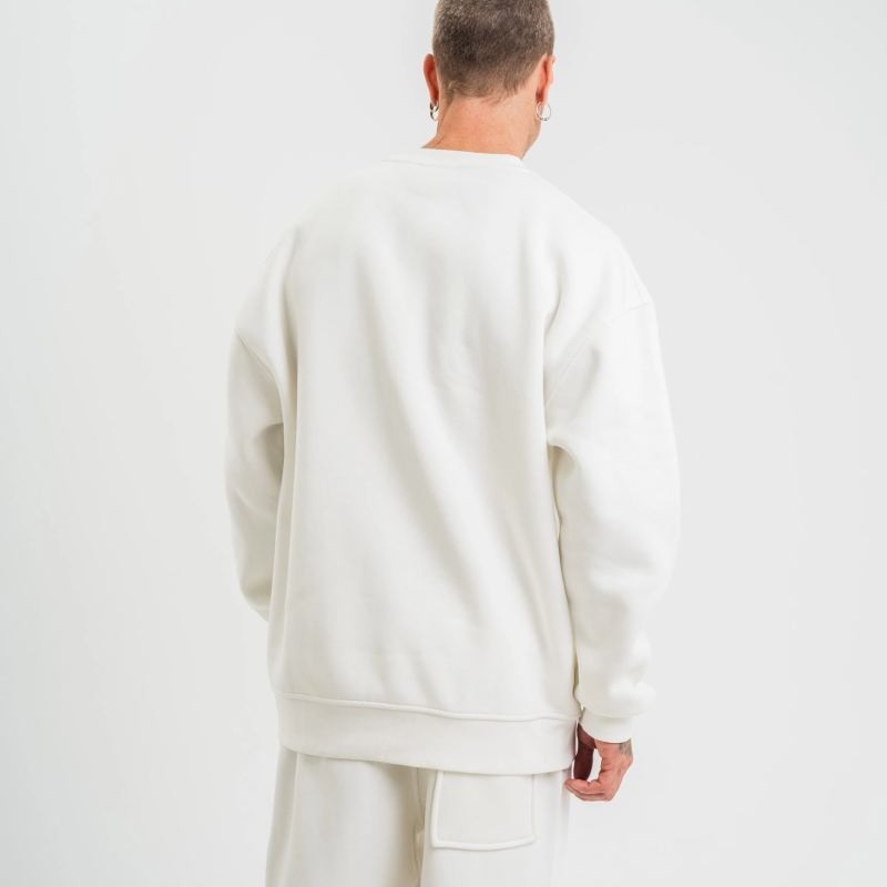 Erkek Uzun Kol Bisiklet Yaka 3 iplik Pamuklu Kışlık SweatShirt  - Beyaz