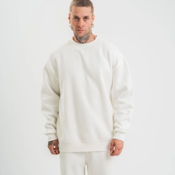Erkek Uzun Kol Bisiklet Yaka 3 iplik Pamuklu Kışlık SweatShirt  - Beyaz