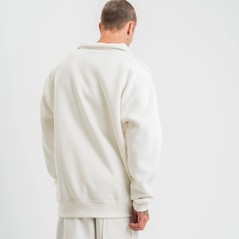 Erkek Uzun Kol Bisiklet Yaka 3 iplik Pamuklu Kışlık SweatShirt  - Beyaz