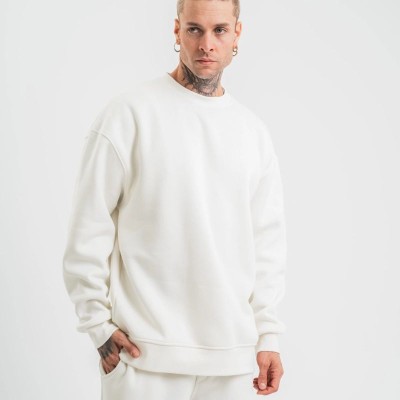Erkek Uzun Kol Bisiklet Yaka 3 iplik Pamuklu Kışlık SweatShirt  - Beyaz