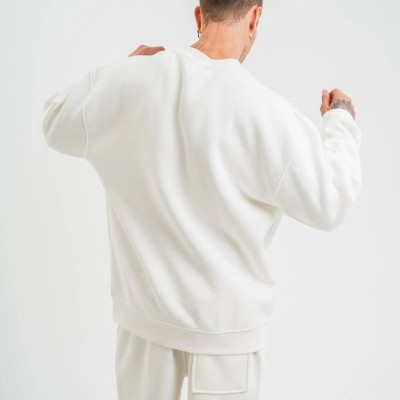 Erkek Uzun Kol Bisiklet Yaka 3 iplik Pamuklu Kışlık SweatShirt  - Beyaz