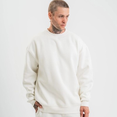 Erkek Uzun Kol Bisiklet Yaka 3 iplik Pamuklu Kışlık SweatShirt  - Beyaz