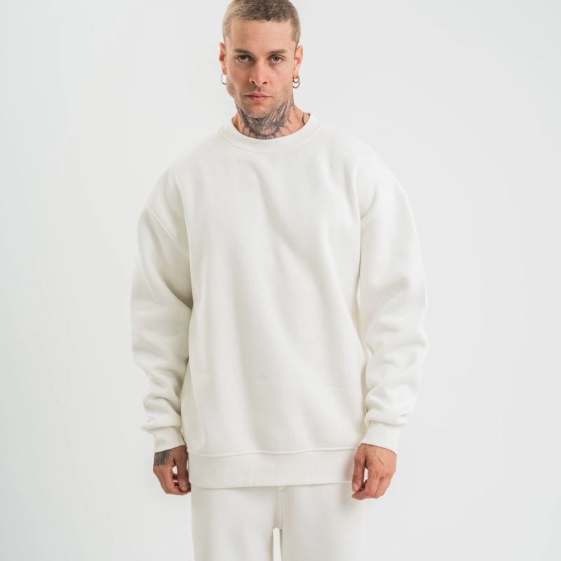 Erkek Uzun Kol Bisiklet Yaka 3 iplik Pamuklu Kışlık SweatShirt  - Beyaz