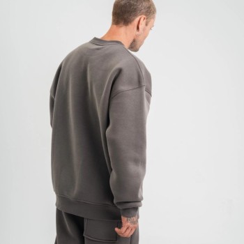 Erkek Uzun Kol Bisiklet Yaka 3 iplik Pamuklu Kışlık SweatShirt  - Füme