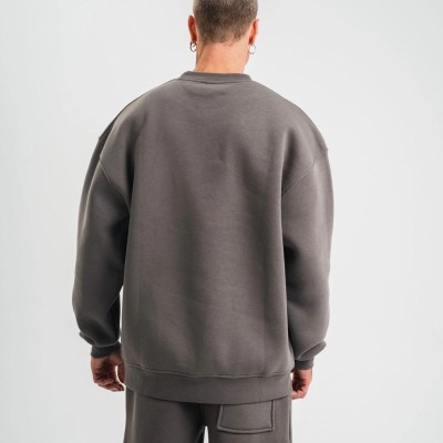 Erkek Uzun Kol Bisiklet Yaka 3 iplik Pamuklu Kışlık SweatShirt  - Füme
