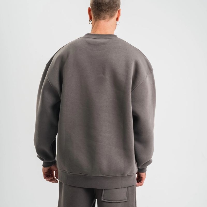 Erkek Uzun Kol Bisiklet Yaka 3 iplik Pamuklu Kışlık SweatShirt  - Füme