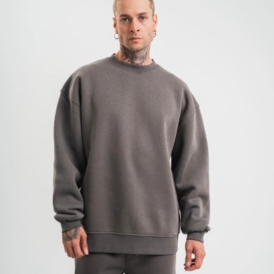 Erkek Uzun Kol Bisiklet Yaka 3 iplik Pamuklu Kışlık SweatShirt  - Füme