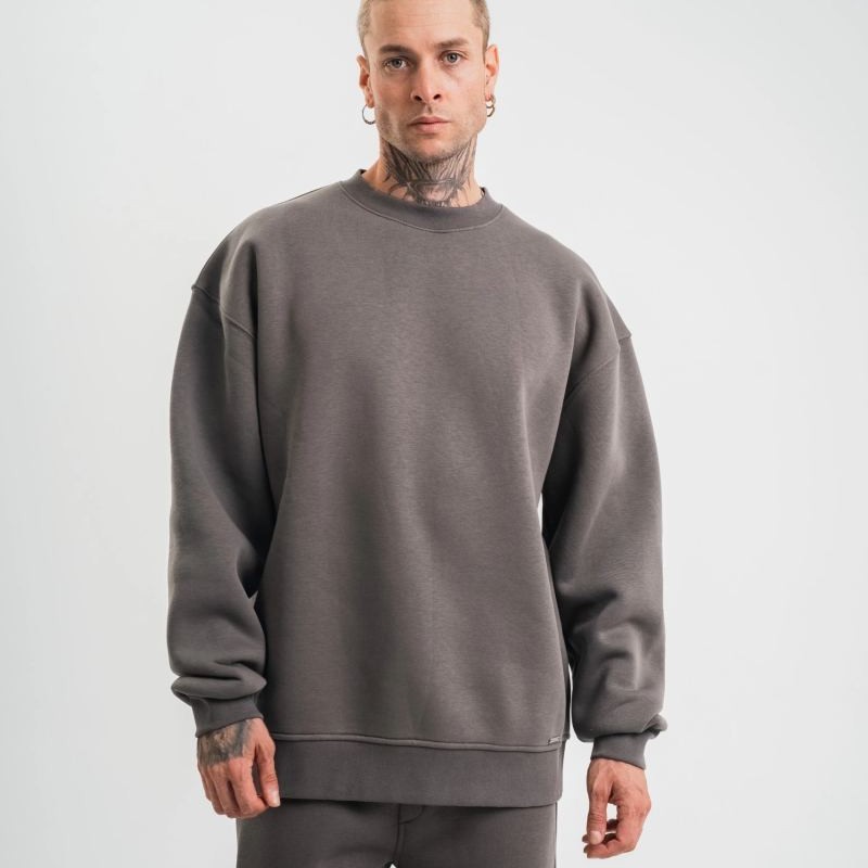 Erkek Uzun Kol Bisiklet Yaka 3 iplik Pamuklu Kışlık SweatShirt  - Füme
