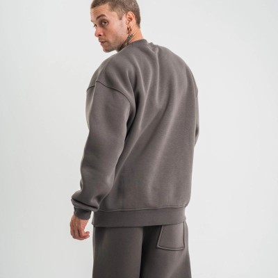 Erkek Uzun Kol Bisiklet Yaka 3 iplik Pamuklu Kışlık SweatShirt  - Füme