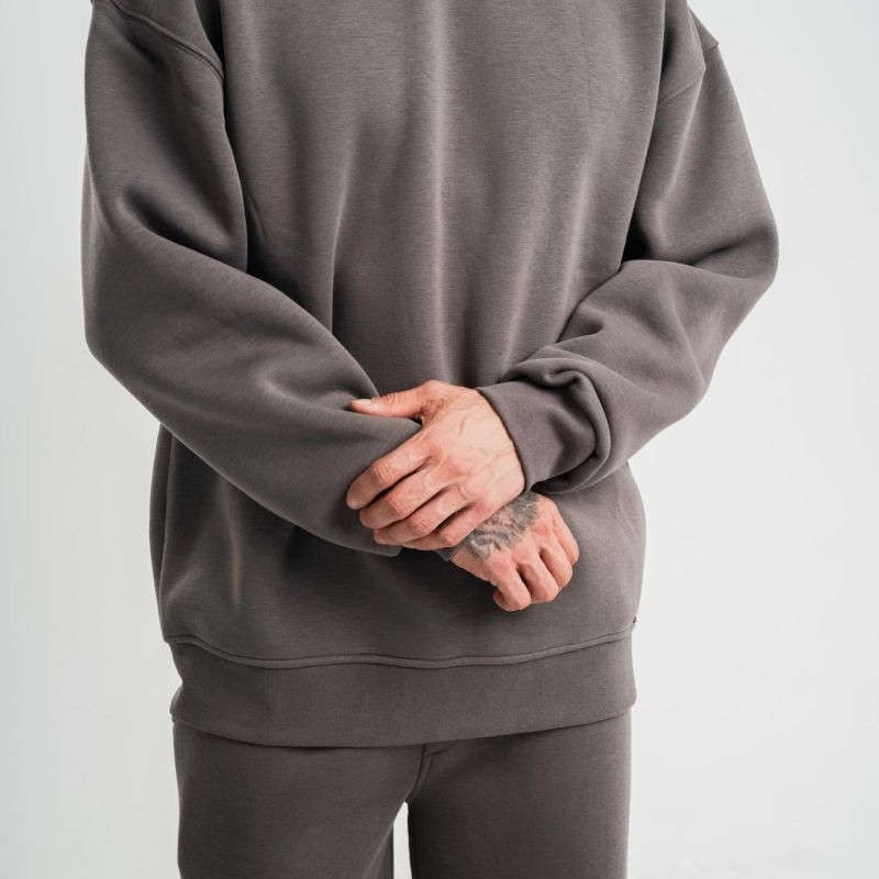 Erkek Uzun Kol Bisiklet Yaka 3 iplik Pamuklu Kışlık SweatShirt  - Füme