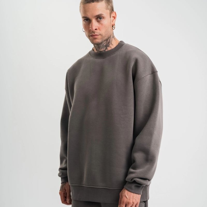 Erkek Uzun Kol Bisiklet Yaka 3 iplik Pamuklu Kışlık SweatShirt  - Füme