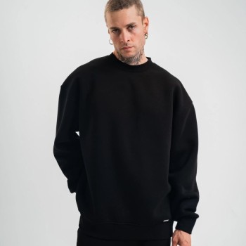 Erkek Uzun Kol Bisiklet Yaka 3 iplik Pamuklu Kışlık SweatShirt - Siyah