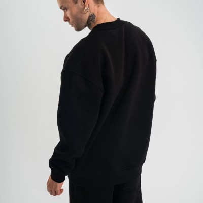 Erkek Uzun Kol Bisiklet Yaka 3 iplik Pamuklu Kışlık SweatShirt - Siyah