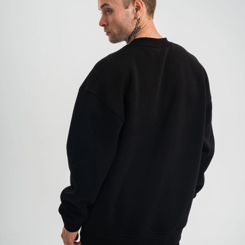 Erkek Uzun Kol Bisiklet Yaka 3 iplik Pamuklu Kışlık SweatShirt - Siyah