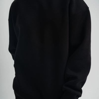 Erkek Uzun Kol Bisiklet Yaka 3 iplik Pamuklu Kışlık SweatShirt - Siyah