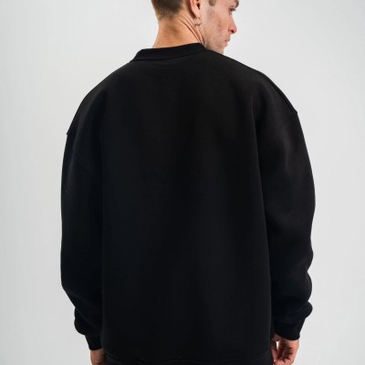 Erkek Uzun Kol Bisiklet Yaka 3 iplik Pamuklu Kışlık SweatShirt - Siyah