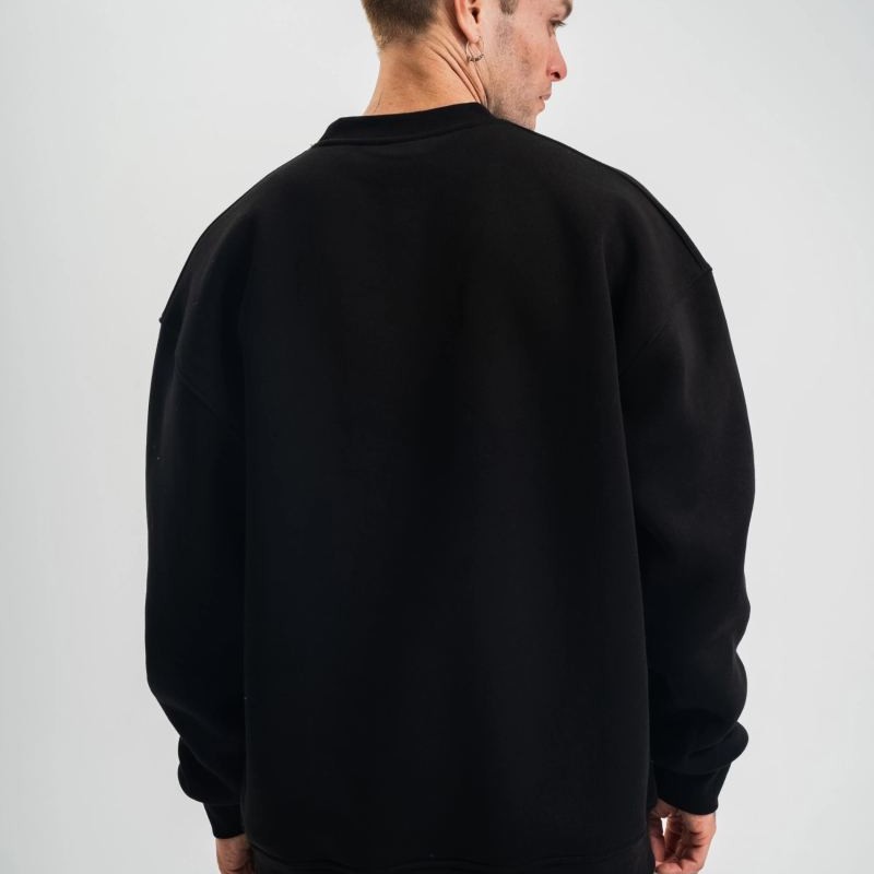 Erkek Uzun Kol Bisiklet Yaka 3 iplik Pamuklu Kışlık SweatShirt - Siyah
