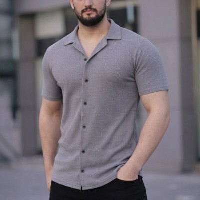 Erkek Waffle Kumaş Yazlık Yakalı Kısa Kol Düğmeli Gömlek 3’lü Set Siyah-Beyaz-Gri