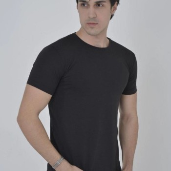 Erkek Yanlardan Fermuarlı T-Shirt Kısa Kol Bisiklet Yaka Slimfit Tişört   - Siyah