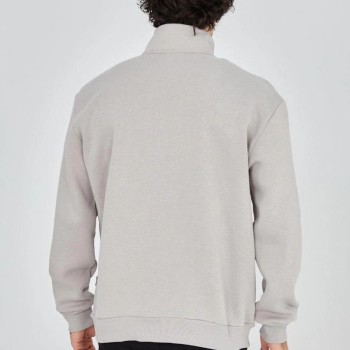 Erkek Yarım Fermuarlı Baskılı 3 iplik pamuklu sweatshirt - Boyalı Gri