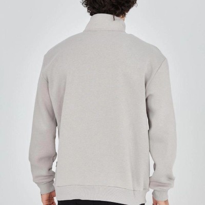 Erkek Yarım Fermuarlı Baskılı 3 iplik pamuklu sweatshirt - Boyalı Gri