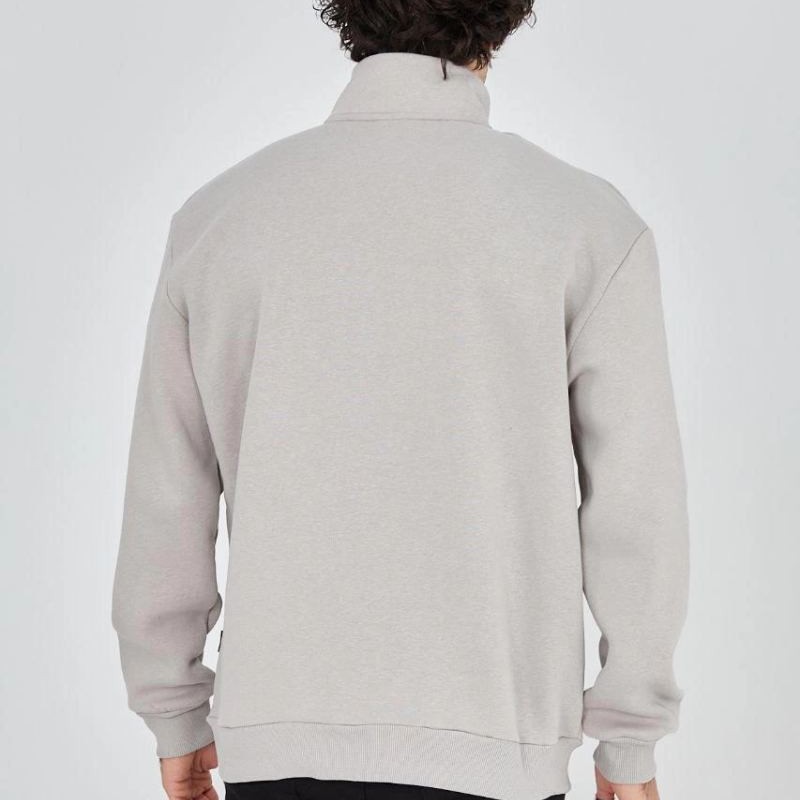 Erkek Yarım Fermuarlı Baskılı 3 iplik pamuklu sweatshirt - Boyalı Gri
