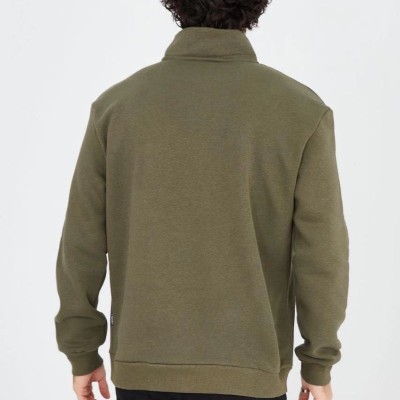 Erkek Yarım Fermuarlı Baskılı 3 iplik pamuklu sweatshirt - Yeşil