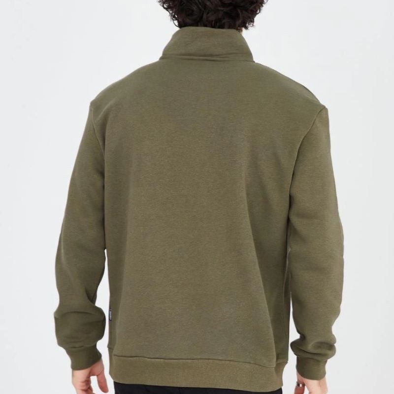 Erkek Yarım Fermuarlı Baskılı 3 iplik pamuklu sweatshirt - Yeşil