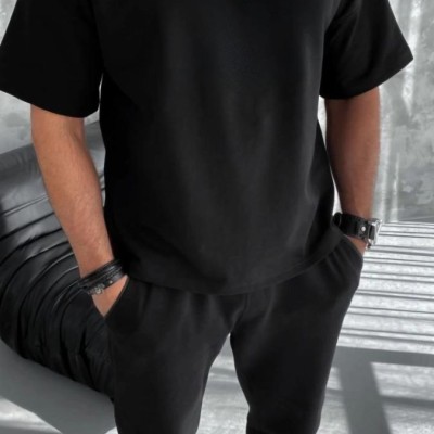 Erkek Yarım Fermuarlı Kısa kol T-Shirt - Siyah
