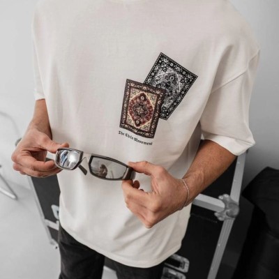 Erkek Yazlık Bisiklet Yaka Baskılı Regular Fit Tişört Kısa Kol T-Shirt - Beyaz