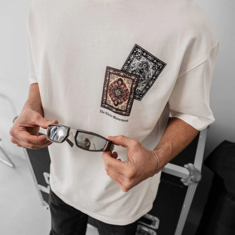 Erkek Yazlık Bisiklet Yaka Baskılı Regular Fit Tişört Kısa Kol T-Shirt - Beyaz