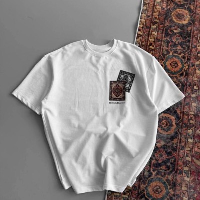 Erkek Yazlık Bisiklet Yaka Baskılı Regular Fit Tişört Kısa Kol T-Shirt - Beyaz