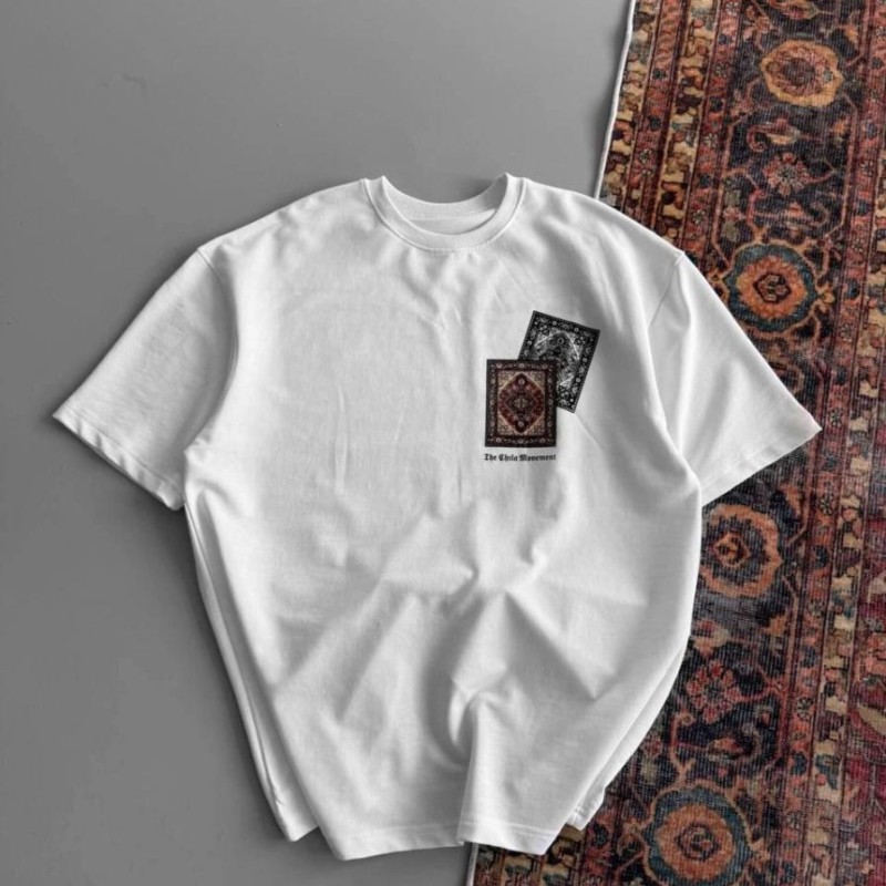 Erkek Yazlık Bisiklet Yaka Baskılı Regular Fit Tişört Kısa Kol T-Shirt - Beyaz