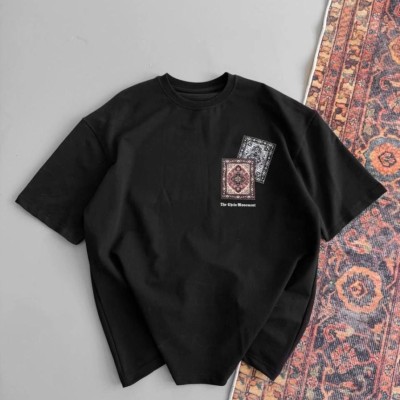 Erkek Yazlık Bisiklet Yaka Baskılı Regular Fit Tişört Kısa Kol T-Shirt - Siyah