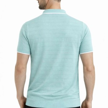 Erkek Yazlık Dokuma Triko Tişört Düğmesiz Polo Yaka Kısa Kol T-Shirt - Mint yeşili