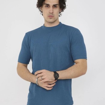 ERKEK Yazlık Tişört Bisiklet Yaka T-Shirt- Turkuaz
