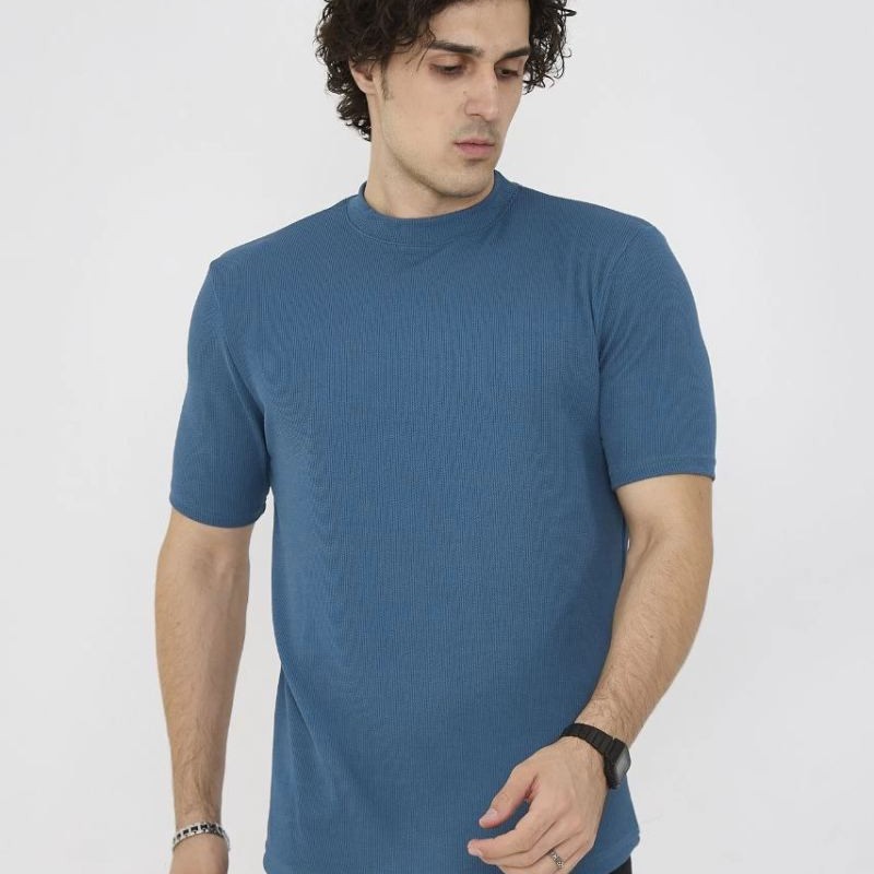 ERKEK Yazlık Tişört Bisiklet Yaka T-Shirt- Turkuaz