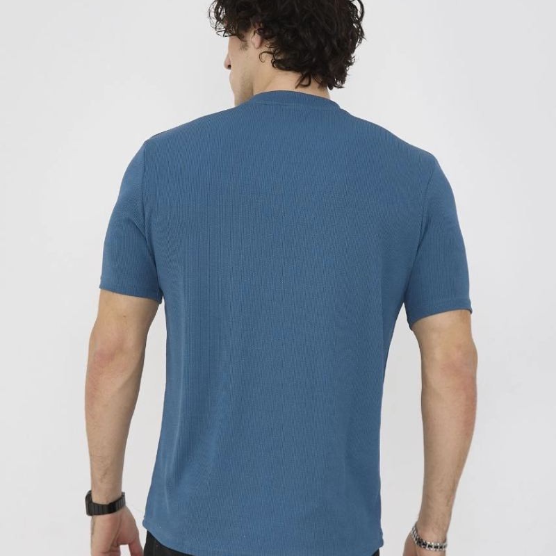 ERKEK Yazlık Tişört Bisiklet Yaka T-Shirt- Turkuaz