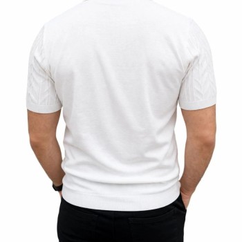 Erkek Yazlık Triko Tişört Kısa Kol Polo Yaka Düğmeli T-Shirt - Beyaz